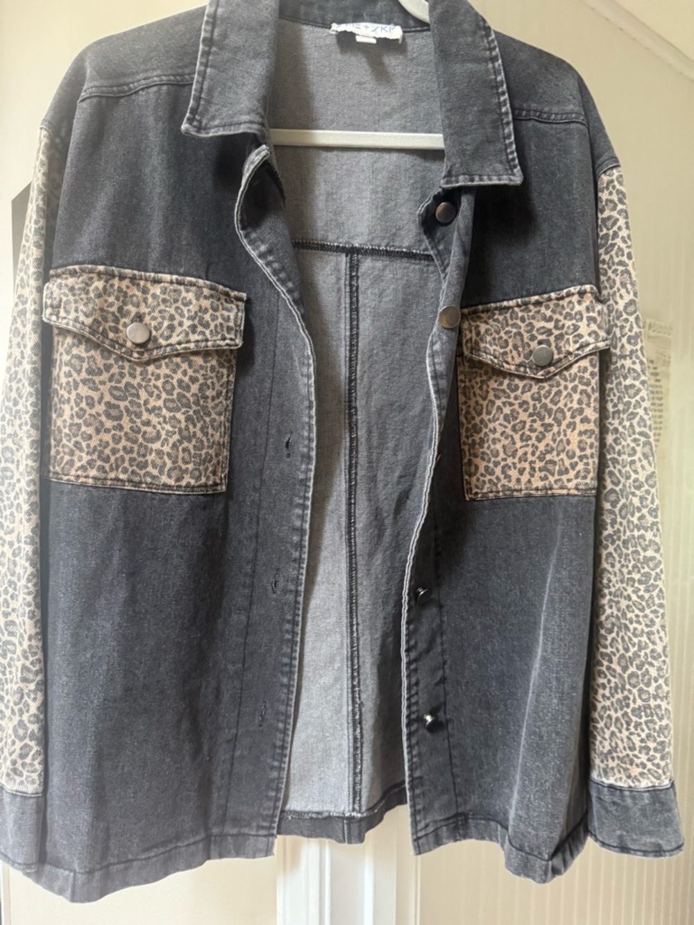 She + Sky Black Denim Jacket with Contrast Stitching